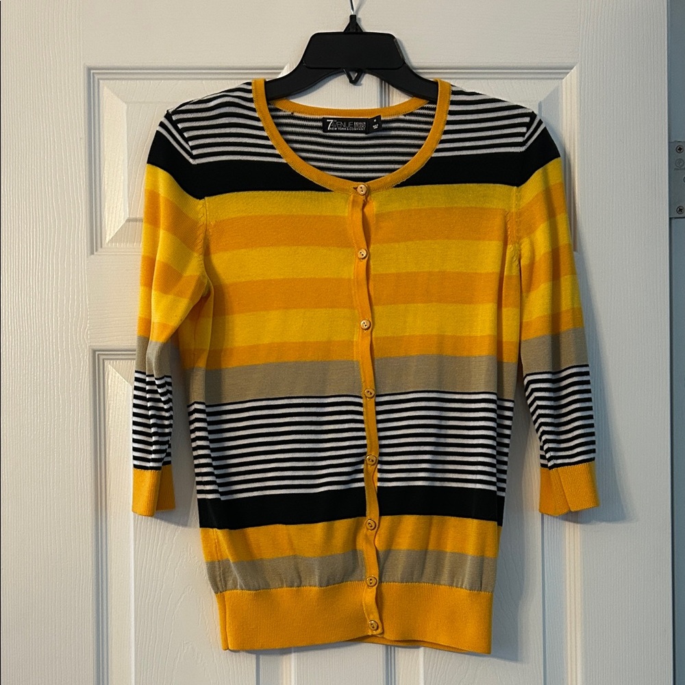 New York & Company Women's Yellow Striped Cardigan
